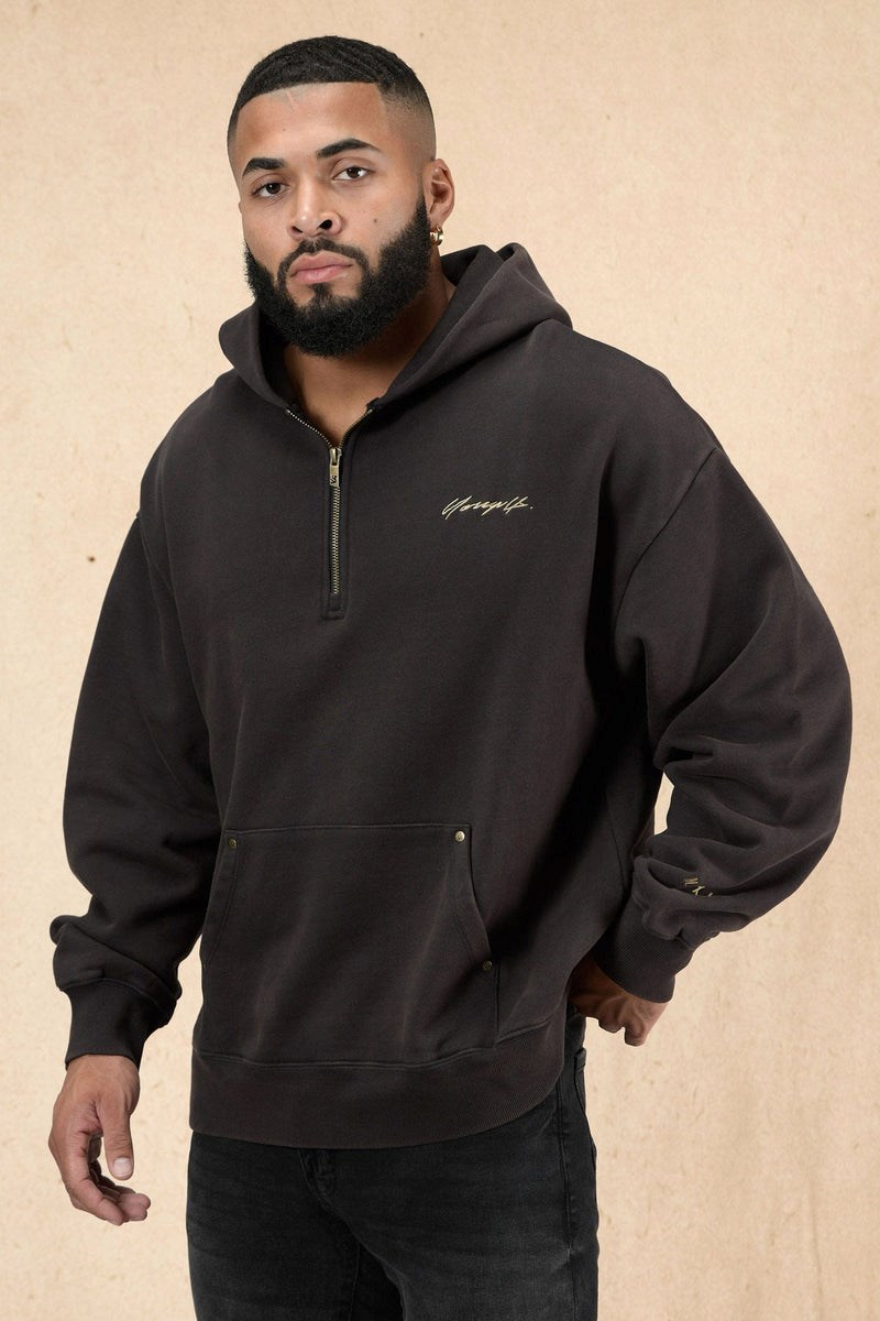 YoungLA 509 Rivet Quarter Zip Hoodie Fekete Világoskék | YOFZV-6378