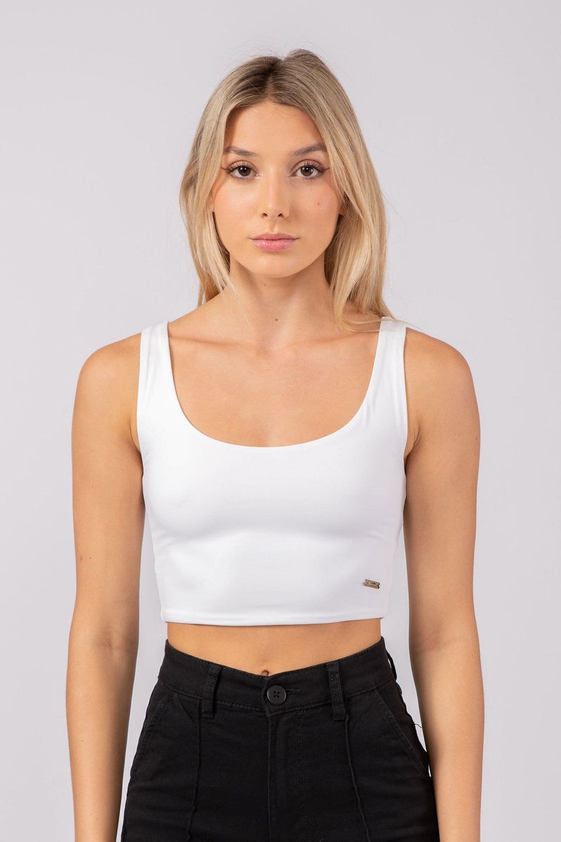 YoungLA W304 Scoop Neck Crop Tank Fehér | NBKCH-7428