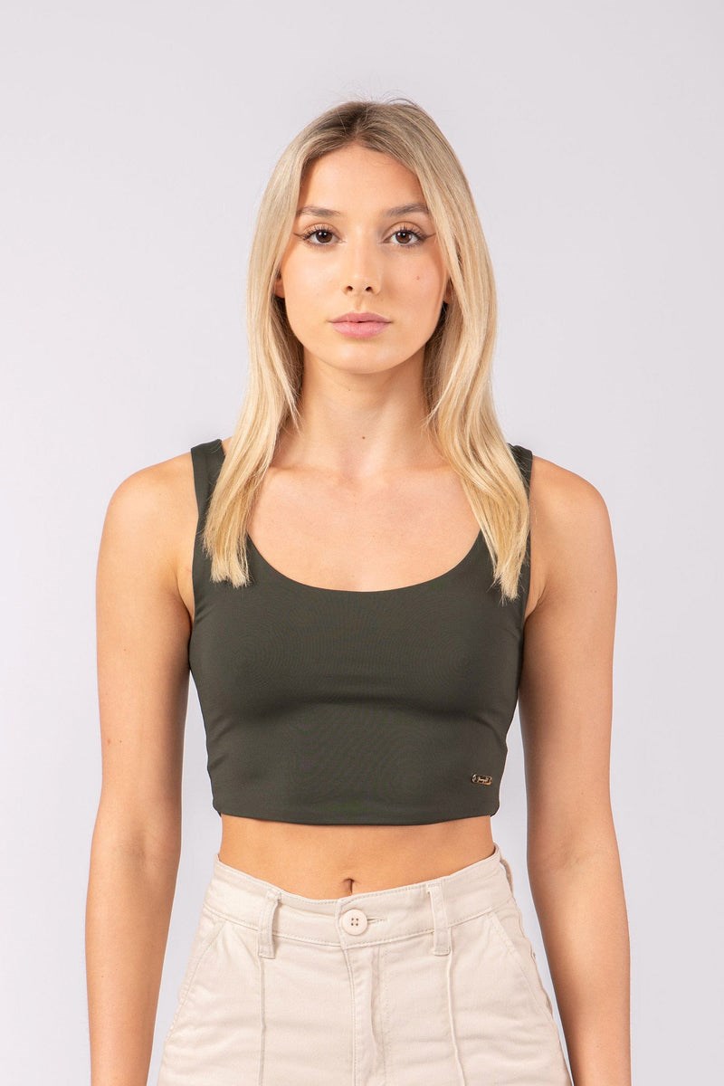 YoungLA W304 Scoop Neck Crop Tank Sötétolivazöld | EIPXJ-6853